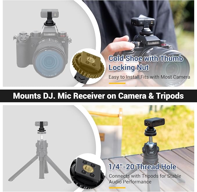 JJC Cold Shoe Mount Adapter for DJI Mic, Fits Canon Nikon Sony Cameras | with 1/4" Tripod Screw Hole, Portable & Lightweight, Ideal for Vlogging & Video Recording, Accessories for DJI Mic - Image 3