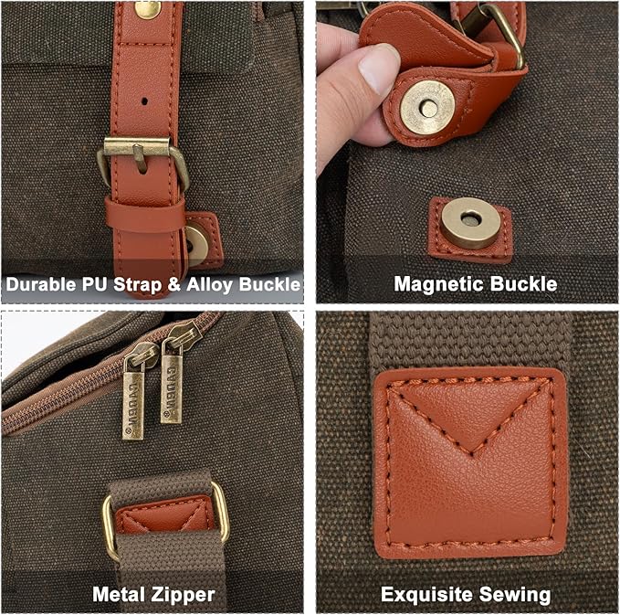 CADeN Compact Camera Bag Case Canvas Leather Trim Compatible for Nikon, Canon, Sony Mirrorless Camera and Lenses Waterproof, Camera Shoulder Messenger Bag (Small 1.0 Brown) - Image 4