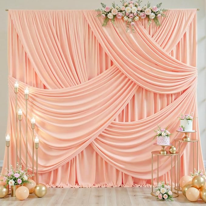 8 Panels Peach Backdrop Curtain for Parties Wedding Wrinkle Free Peach Photo Curtains Backdrop Drapes Fabric Decoration for Baby Shower Birthday Party 40ft(W) x 10ft(H) - Image 4