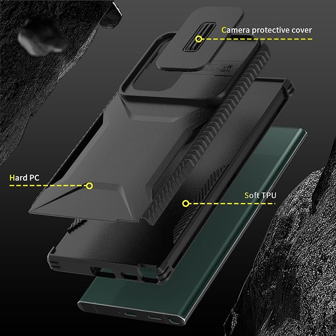 for Galaxy S22 Ultra Case with 1 HD Screen Protector & Slide Camera Cover [Military-Grade] Phone Case Heavy Duty Rugged Shockproof Protective Cover for Samsung Galaxy S22 Ultra(Black) - Image 6