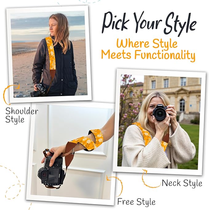 Art Tribute Camera Strap - Shoulder, Crossbody & Neck Camera Strap for Photographers, Fits All Cameras, Canon Nikon Sony Fujifilm, Padded Strap W/Quick Release, Embroidered Cotton & Leather Ends - Image 6