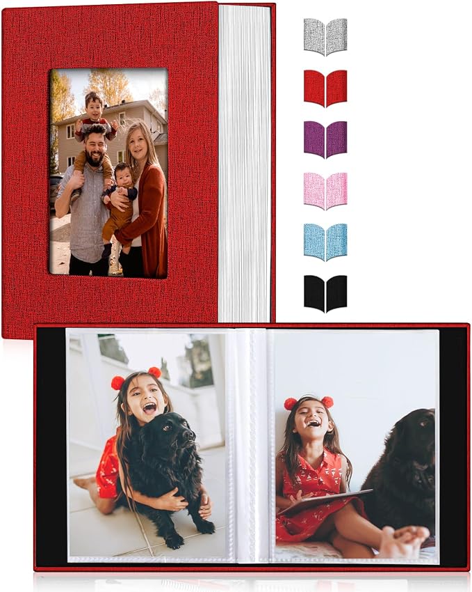 Small Photo Album 4x6,Linen Cover Slide-in Mini Photo Album Book Can Holds 100 4x6 Photos with 50 Black Sheets for Baby Family Pictures Artwork or Postcards Storage (Red) by EJBLFEPremiumPhotoAlbums