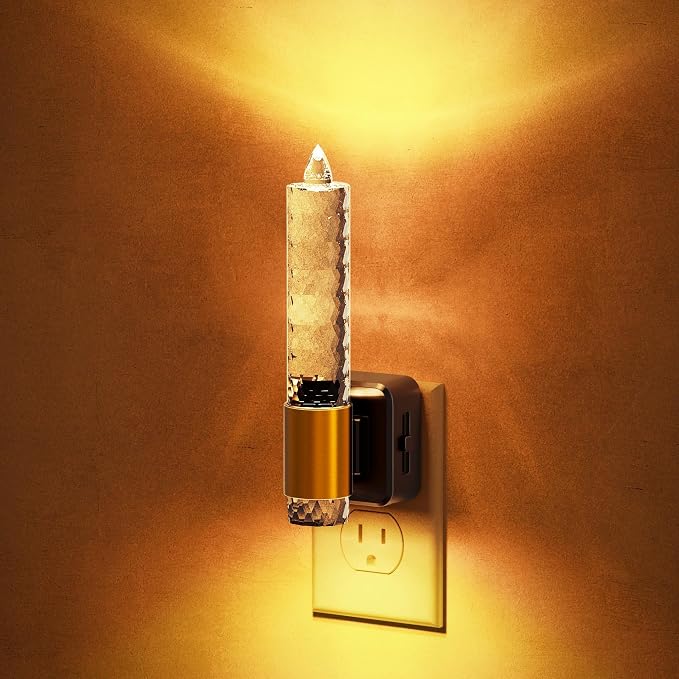 JandCase Night Light, Flameless Candle Amber Night Lights Plug into Wall | Auto On/Off Light Sensor LED Crystal Dimmable Nightlight, 0-100LM Decorative nite Light for Adults Bathroom Hallway, 1Pack by JandCase