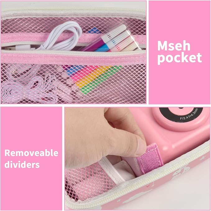 Kids Film Camera Case, Travel Storage Bag for Girls Boys | for ESOXOFFORE for Dylanto for Anchioo for WEEFUN for GKTZ for Amzelas for Mafiti, Mesh Pocket, Wrist Strap, Pink Rabbit - Image 3