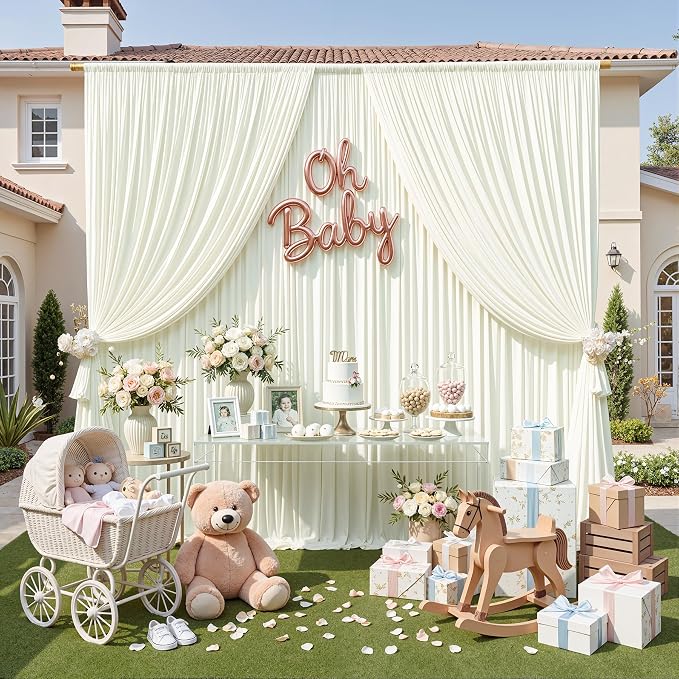 30ft x 10ft Wrinkle Free Ivory Backdrop Curtains for Parties, 6 Panels 5x10ft Polyester Photo Backdrop Drapes for Wedding Birthday Photography Background Baby Shower - Image 7