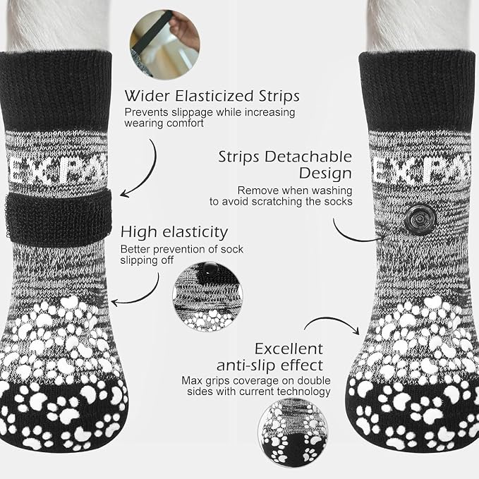 EXPAWLORER Anti Slip Dog Socks to Prevent Licking Paws, Dog Shoes for Hot Pavement, Dog Booties for Small Medium Large Senior Dogs, Traction Control Boots & Paw Protectors for Hardwood Floors - Image 2