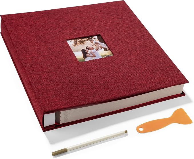 HoneyTolly Large Photo Album Self Adhesive, DIY Scrapbook Album for 600 Photos, 13"x12.6" 120 Pages Linen Cover Memory Book(Red) by HoneyTolly
