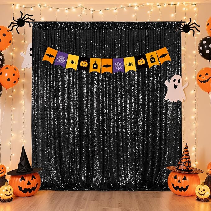 Poise3EHome 6FT x 6FT Black Sequin Photography Backdrop Curtain for Party Decoration - Image 4