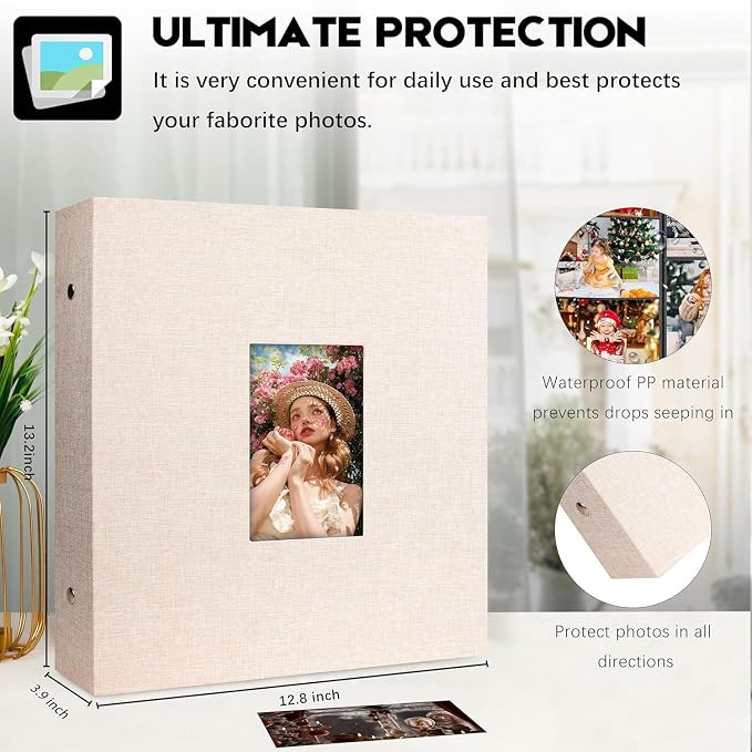 Aevdor Large Capacity 4x6 Photo Album, 1000 Photos, Linen Cover, Beige | Black Inner Pages, 3 Horizontal and 2 Vertical Pockets per Side, Front Photo Window, Family, Wedding & Travel Memories - Image 2
