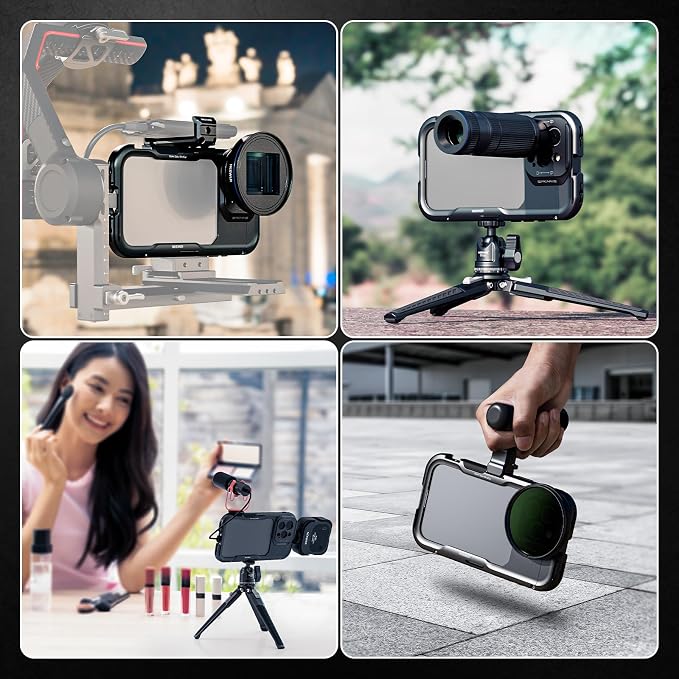 NEEWER 16 Pro Max Cage, Quick Release Video Rig Phone Stabilizer Compatible with iPhone 16 Pro Max with Adapters of 67mm Filter, 17mm Lens & T Mount Lens, Full Camera Control Access, PA074 - Image 8