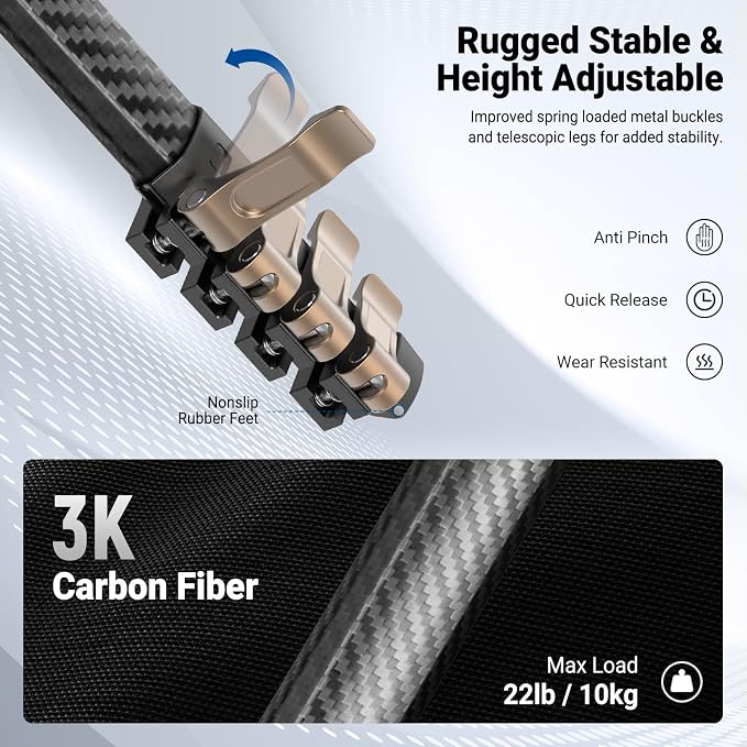 NEEWER LITETRIP Carbon Fiber Travel Tripod with Pan Tilt Low Profile Ball Head,62.4" DSLR Camera Phone Holder Stand Compatible with PD V3 Plates iPhone, 2 Center Columns,Max Load 22 lb, LT39 - Image 4
