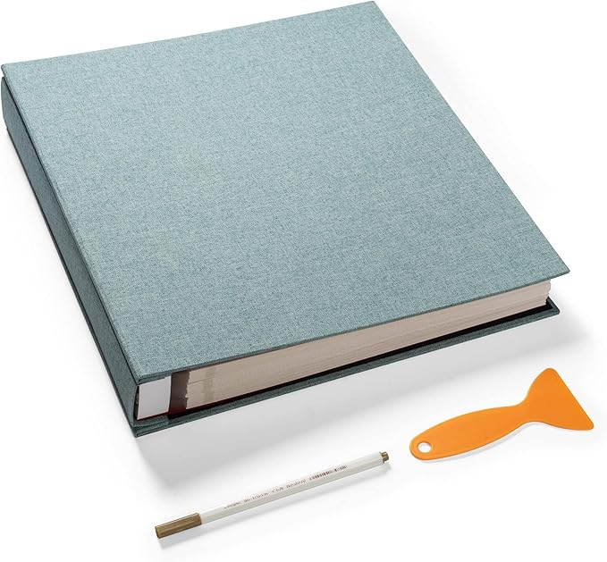 Large Photo Album Self Adhesive 4x6 8x10 10x12 Scrapbook Magnetic DIY Length 13 x Width 12.8 (Inches) 120 Sticky Pages Linen Cover Album(Green), 13''x12.6'' 120Pages by HenPisen