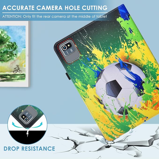 DETUOSI Universal 10.1 inch Tablet Case,Scratch Resistant | For ECOPAD ‎TH-KK12C,URAO X109,Aiprotablet C20e,Folio Leather Protective Cover,2-Angle Viewing Stand,3 Card Slots,Football - Image 8