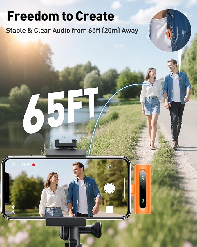 USB C Lavalier Microphone Wireless Mini Mic for Type-C Android Phone/Tablet/PC Video Recording Clip-on Mics with Rotatable Clip&Denoise Recording, Ideal for Vlog Youtube Content Creator, Orange - Image 7
