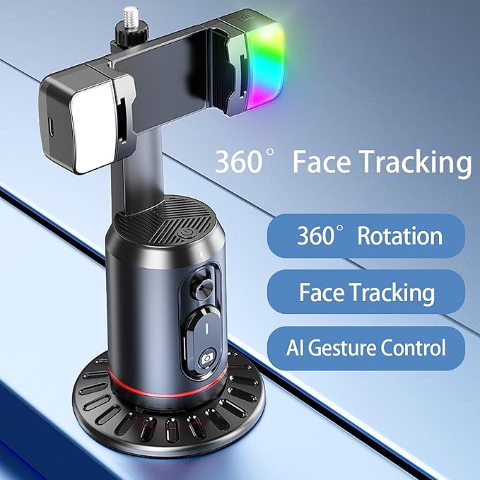 MQOUNY Auto Face Tracking Phone Holder, 360° Rotation Face Body Phone Tripod Smart Shooting Camera Mount with Rechargeable Remote and Light for Live Vlog Streaming Video, Rechargeable - Image 3
