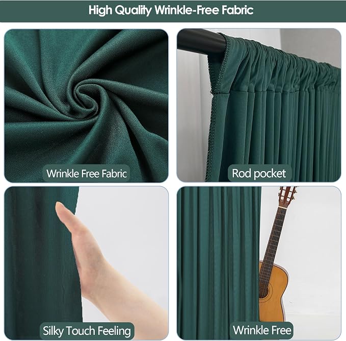 20x10ft Wrinkle Free Hunter Green Backdrop Curtain for Parties Soft Fabric Drapes Wedding Dark Green Curtain Backdrop for Birthday Party Decorations Background for Photography 5x10ft,4 Panels - Image 3