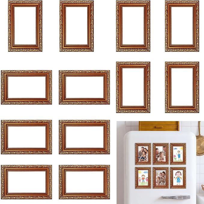 Capoda 12 Pcs 4x6 Magnetic Picture Frames Gold Vintage Picture Frames for Refrigerator Vintage Gallery Tabletop Display Gold Photo Decor for Home Wedding Living Room Decor Supplies by Capoda