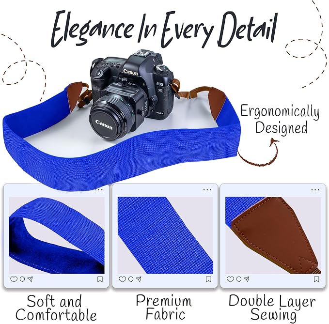 Art Tribute Camera Strap - Shoulder, Crossbody & Neck Camera Strap for Photographers, Fits All Cameras, Canon Nikon Sony Fujifilm, Padded Strap W/Quick Release, Embroidered Cotton & Leather Ends - Image 3