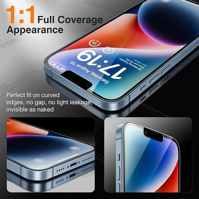 EZ-GLAZ-4+2 Pack for iPhone 14 Plus Privacy Screen Protector (6.7") | 2-Pack Lens Protectors, Alignment Kit, Easy Installation, 9H+ Tempered Glass, Scratch Resistant, 28° Privacy Protection - Image 6