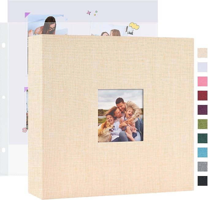 Mublalbum 10x10 Inch 3 Ring DIY Scrapbook Photo Album 80 Pages, Beige | 3 Ring Binder Scrapbook, Linen Cover, 40 Plastic Sleeves 80 Pages, Memory Book for Wedding, Baby, Family, DIY Projects by Mublalbum
