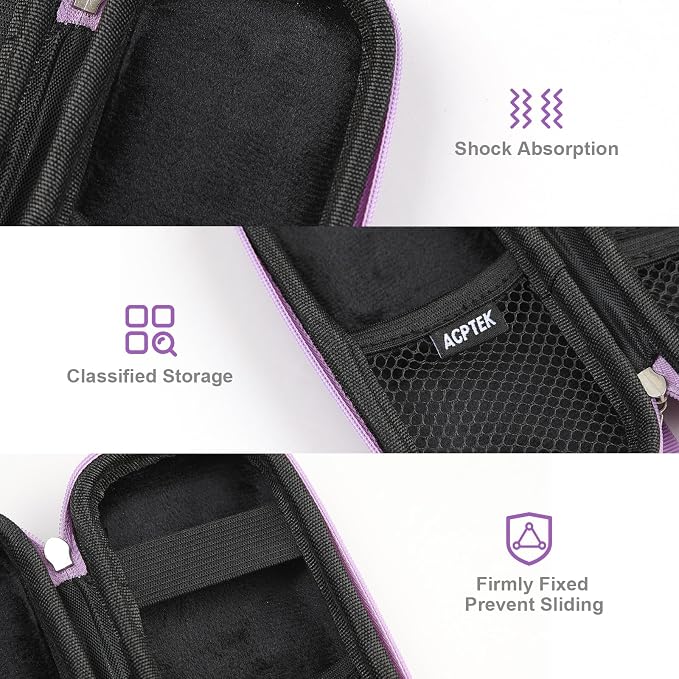 AGPTEK Carrying Case, EVA Zipper Carrying Hard Case Cover for MP3 Players | Storage Holder for Digital Voice Recorders, 3D Printing Pen, USB Cable, Earphones, Memory Cards, U Disk (Purple) - Image 3