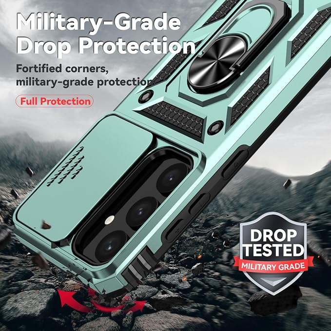 for Galaxy S24 Plus/S25 Plus Case with Screen Protector: [Military Grade 20ft. Drop Tested] Slide Camera Cover Ring Shockproof Protective Phone Case for - Samsung Galaxy S24 Plus/S25 Plus (Dark Green) - Image 3