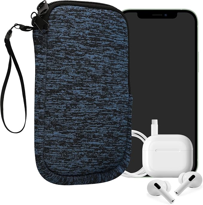 kwmobile Universal Phone Pouch Size L - 6.5" - Neoprene Smartphone Pouch with Zip - Water-Repellent Mobile Phone Case - Sleeve in Deep Ocean/Black by kwmobile