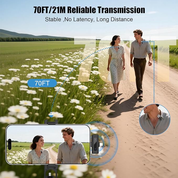 Wireless Mini Microphone for iPhone Android - 2 Pack Lavalier Mic | for Video Recording, Clip-on Lapel Mics Noise Reduction, Plug & Play Content Creator Mics for YouTube TikTok Podcast Vlogging - Image 6