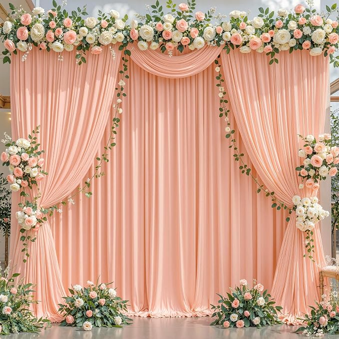 8 Panels Peach Backdrop Curtain for Parties Wedding Wrinkle Free Peach Photo Curtains Backdrop Drapes Fabric Decoration for Baby Shower Birthday Party 40ft(W) x 10ft(H) - Image 2