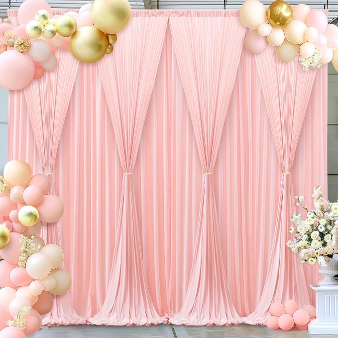 Blush Pink Backdrop Curtains-Wrinkle-Free Polyester Photography Drapes Party Curtain Background for Baby Shower Wedding Decorations- 40 X10FT - Image 3