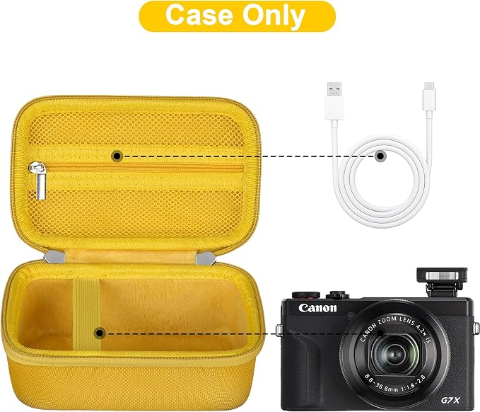 Canboc Camera Case for Canon PowerShot G7 X Mark III/ G7X Mark II, Yellow | For SX740/ SX730/ G7X3 Carrying Point and Shoot Camera Bag, Zipper Mesh Pocket fits USB Cable, Batteries - Image 2