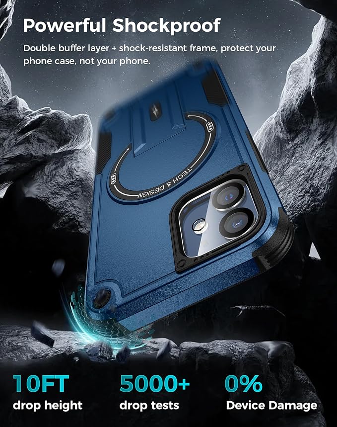 Goton 3 in 1 for iPhone 12 Case with Privacy Screen Protector Blue | Glass Camera Lens Protector,Compatible for MagSafe,Invisible Kickstand, Shockproof Phone Cover for iPhone12 - Image 4