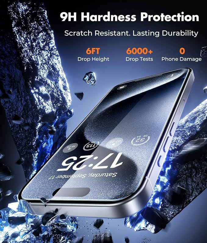 UNBREAKcable iPhone 15 Pro Screen Protector & Camera Lens Protector | Upgraded Dual-Tempered Glass with Military-Grade 9H Hardness, 3-Pack,HD Clarity, Anti-Fingerprint, Case Friendly, Fits 6.1'' - Image 3