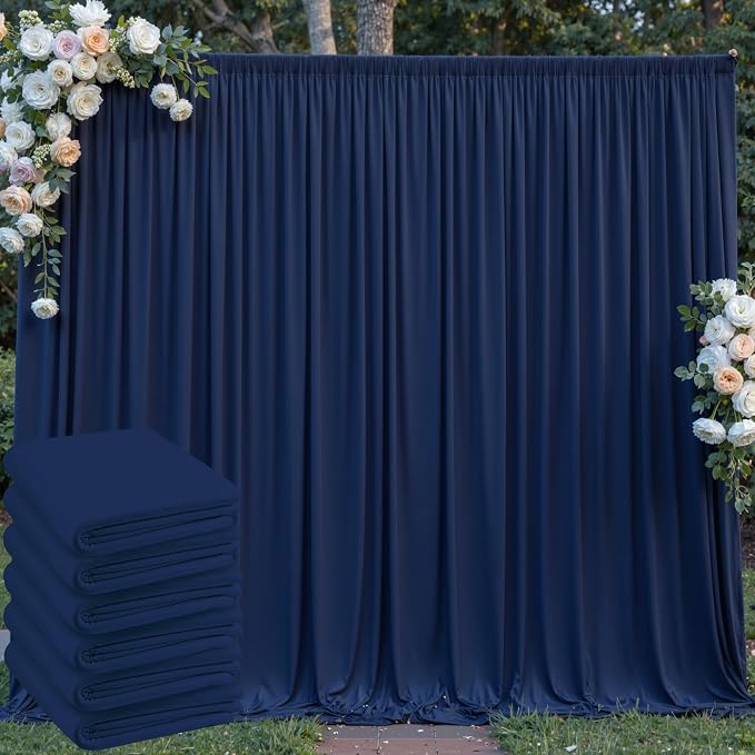 30 ft x 10 ft Wrinkle Free Navy Blue Backdrop Curtain for Parties,Polyester Photo Backdrop Drapes, Thick Background 6 Panels 5ft x 10ft for Baby Shower Wedding Birthday Party Backdrop Stand by Outpain