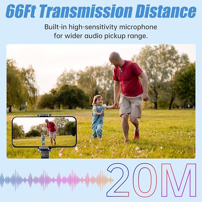 Wireless Lavalier Microphone for iPhone, Mini Mic with LED Display, Plug and Play, Noise Reduction, Phone Microphone for Video Recording, Podcast, YouTube, TikTok (Mic2) - Image 4