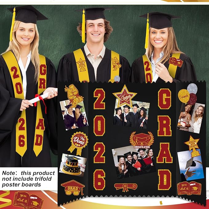 Glenmal Red Gold Graduation Photo Display Board Sticker Class of 2026 Picture Display Stickers Accessories for 2026 Grad Party College Board Photo Frame Decor (12x9inch,3.9x4.7inch) - Image 7
