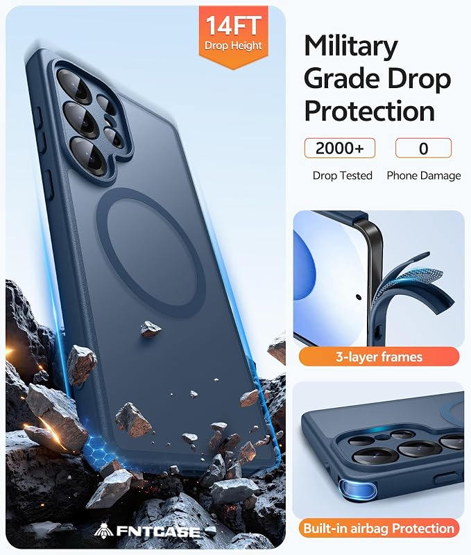 FNTCASE for Samsung Galaxy S25 Ultra Case, Compatible with Magsafe Blue | Screen Protector, Full Camera Protection, Translucent Matte, 14FT Military Grade Drop Proof, Protective Phone Cover - Image 5