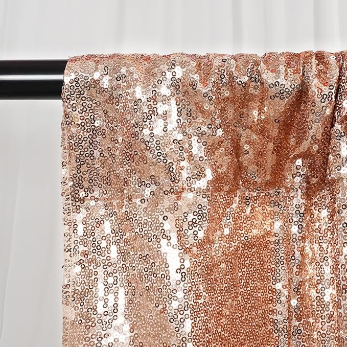 SquarePie 8FT x 10FT Rose Gold Sequin Backdrop, High Density Non-Transparent Glitter Curtain for Photography, Birthday, Wedding Party Decorations, Thick Solid Background with 4" Rod Pocket, 1 Panel - Image 8