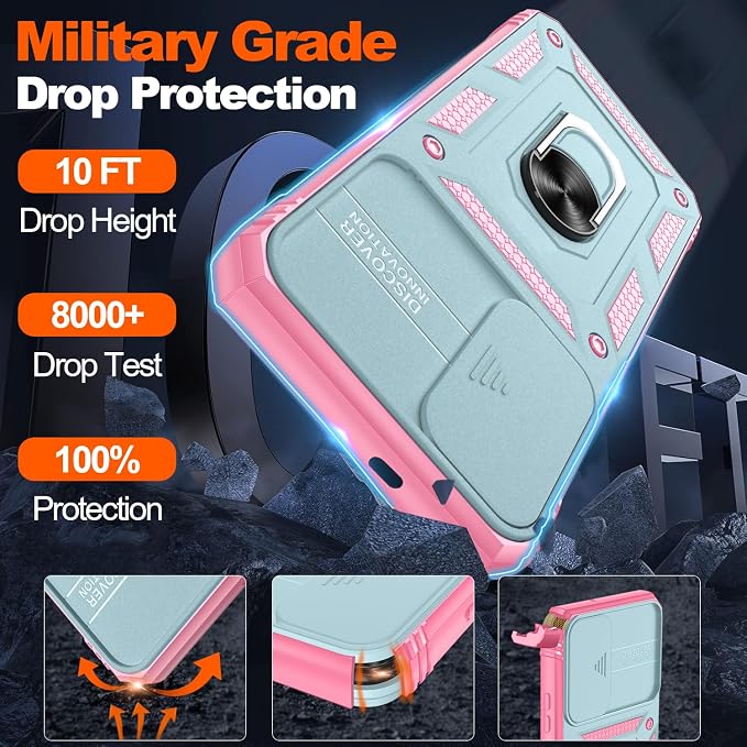 Gritup for Samsung Galaxy S26 Ultra Case: 2*Screen Protector | Slide Camera Cover | Build in 360° Rotating Ring Kickstand | Military Grade Protective Cover for Samsung S 26 Ultra, Green+Pink - Image 3