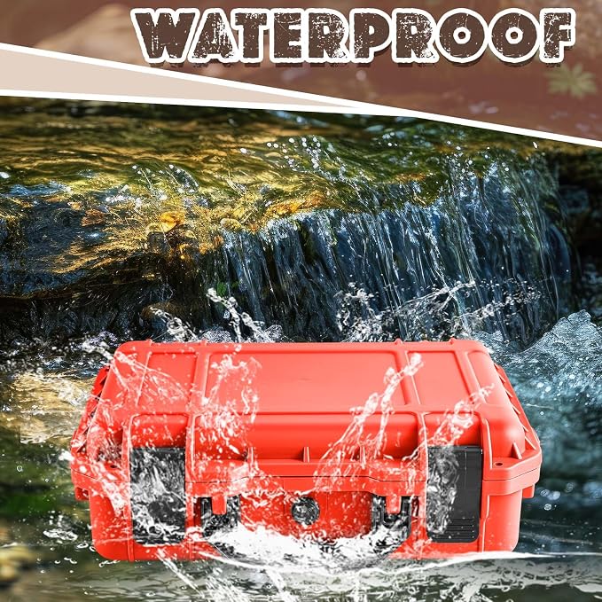 Relaxweex 1 Pcs Waterproof Hard Case with DIY Customizable Foam Insert Portable Protective Case with Knife for Camera Drones Equipments Tools Test Instruments(Reddish Orange,8.5 x 6.5 x 3.7 Inch) - Image 6