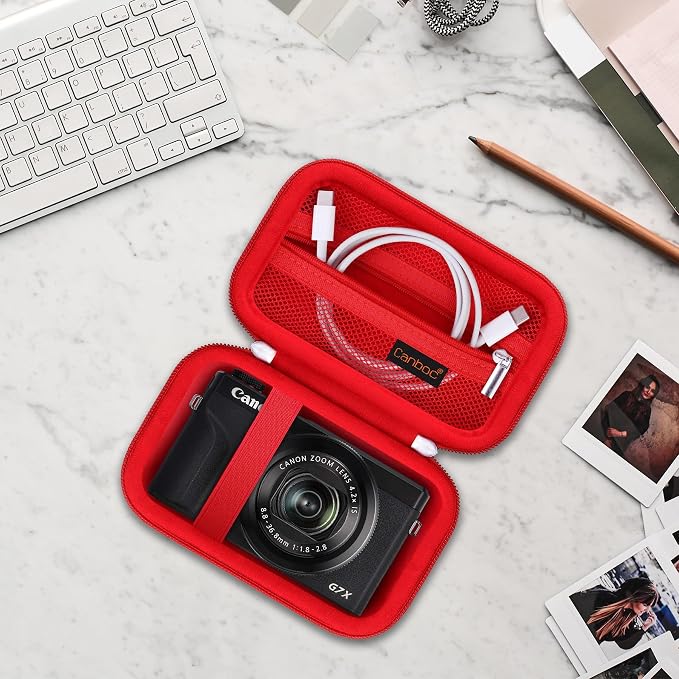 Canboc Camera Case for Canon PowerShot G7 X Mark III/ G7X Mark II, Red | For SX740/ SX730/ G7X3 Carrying Camera Bag, Zipper Mesh Pocket fits USB Cable, Batteries - Image 7
