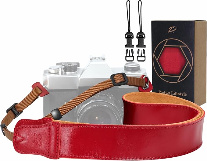 Padwa Lifestyle Burgundy Leather Camera Strap - 1.5" Soft Full Grain Cowhide Camera Straps for Photographers, Soft Suede Fabric Padded Leather Strap with Quick Release fits All Cameras by PadwaLifestyleCameraStrap