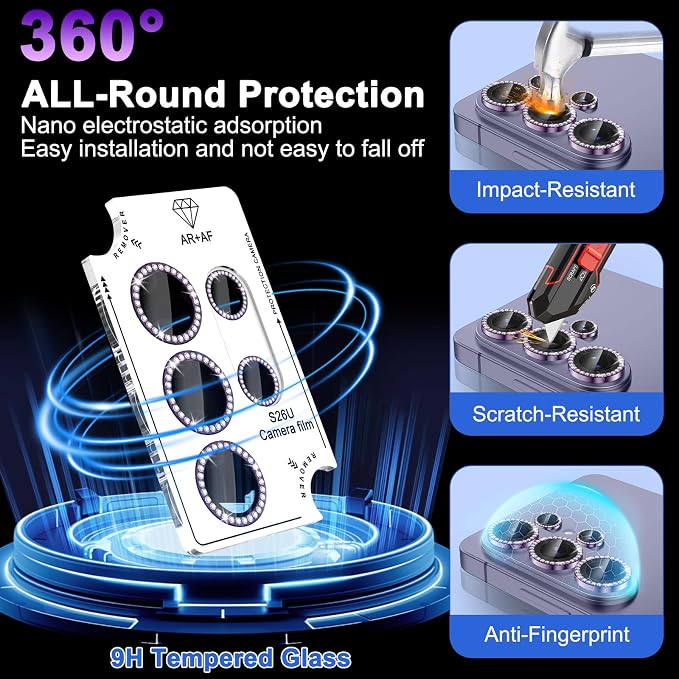 Meshine for Samsung Galaxy S26 Ultra Camera Lens Protector,Scratch Proof,Strong Adsorption,9H Hardness with Metal Ring Camera Cover,Ultra Thin Case Friendly, Accessories Lens Protector,Shiny Purple - Image 3