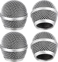 Facmogu 4PCS SM58 Grill Microphone Head Replacement, Grille Mic Head | Microphone Grille Ball with Inner Foam | Steel Mesh Microphone Heads | Fits for SM58 SM58S SM58LC BETA58 BETA58A | Silver by Facmogu