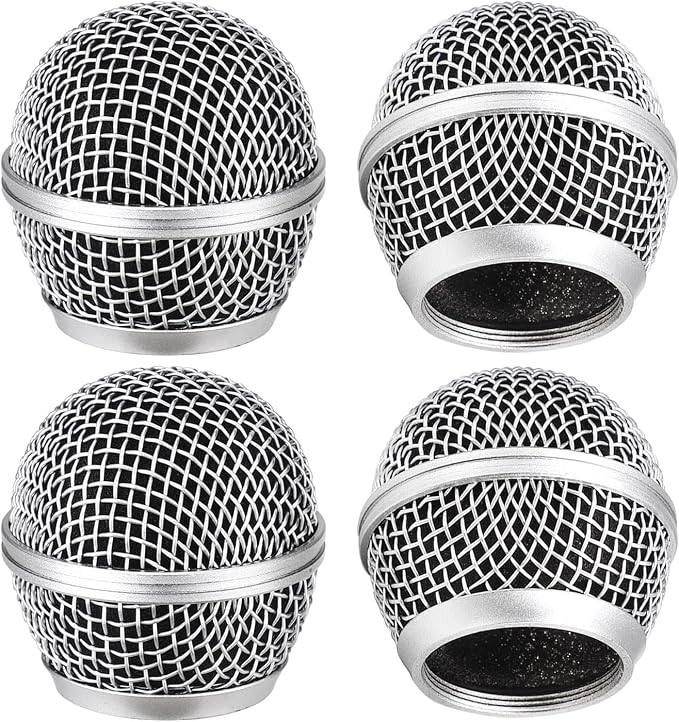 Facmogu 4PCS SM58 Grill Microphone Head Replacement, Grille Mic Head | Microphone Grille Ball with Inner Foam | Steel Mesh Microphone Heads | Fits for SM58 SM58S SM58LC BETA58 BETA58A | Silver by Facmogu