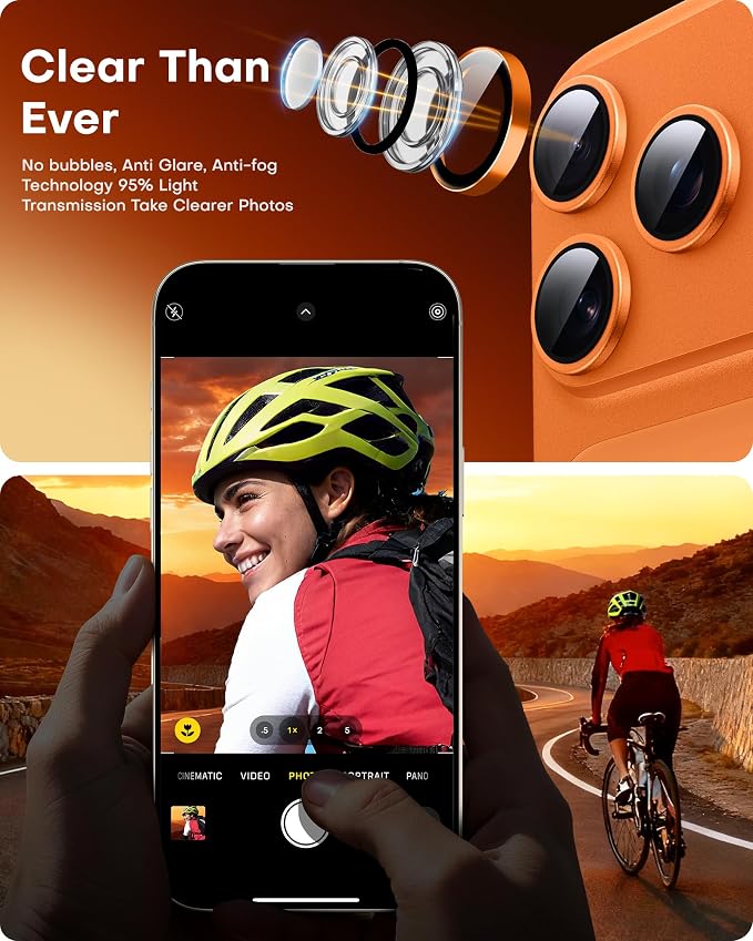 TOCOL Camera Lens Protector for iPhone 17 Pro Max/iPhone 17 Pro Tempered Glass HD Individual Scratch Resistant Camera Cover Accessories Case Friendly 2 Pack（Orange） - Image 5