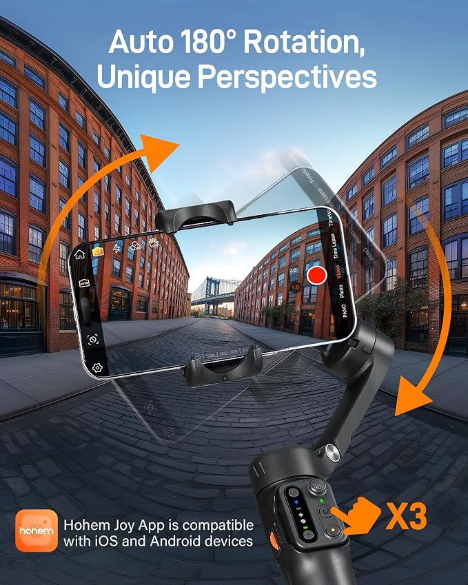 hohem iSteady X3 SE 3-Axis Gimbal Stabilizer for iPhone & Android, Black | Detachable Remote, iSteady 8.0, Foldable 0.79lb Design, Hohem Joy App, 11H Battery, 0.66lb Payload for Vlogs - Image 8