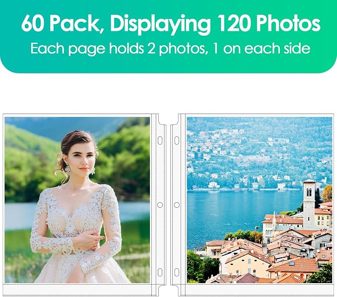 MaxGear 60 Pack 8x10 Photo Sleeves for 3 Ring Binder (120 Picture),1 Pocket | Heavy-Duty Archival Page Protectors, Clear Photo Album Refill Pages, Plastic Binder Sleeves with Pockets, Acid-Free Inserts - Image 8