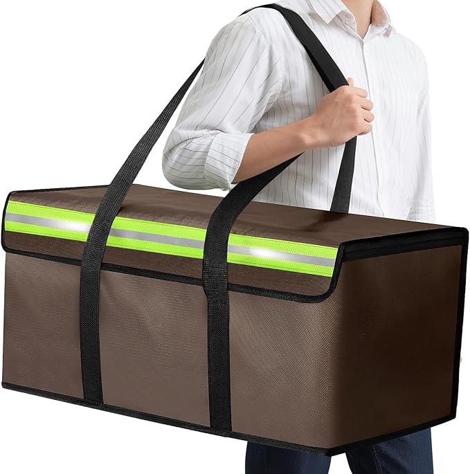 Large Fireproof Document Bag for Home Safe Storage, 24 x 12 x 12in, Brown | 2000°F Fireproof document box, 4-layer fiberglass important document storage for photo, file and cash with reflective strip by Amerbro