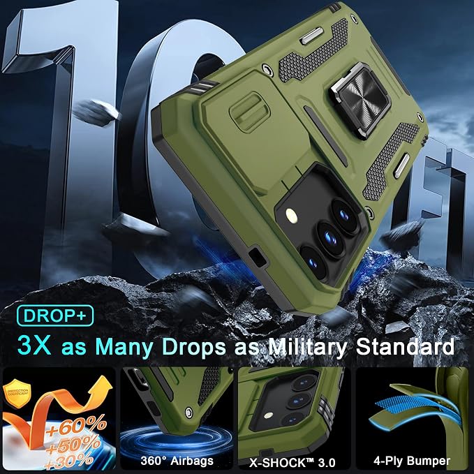 DEERLAMN Case for Samsung Galaxy S24 6.2-Inch with Slide Camera Cover+Screen Protector(1 Pack), Rotated Ring Kickstand Military Grade Shockproof Protective Cover-Olive Green - Image 4